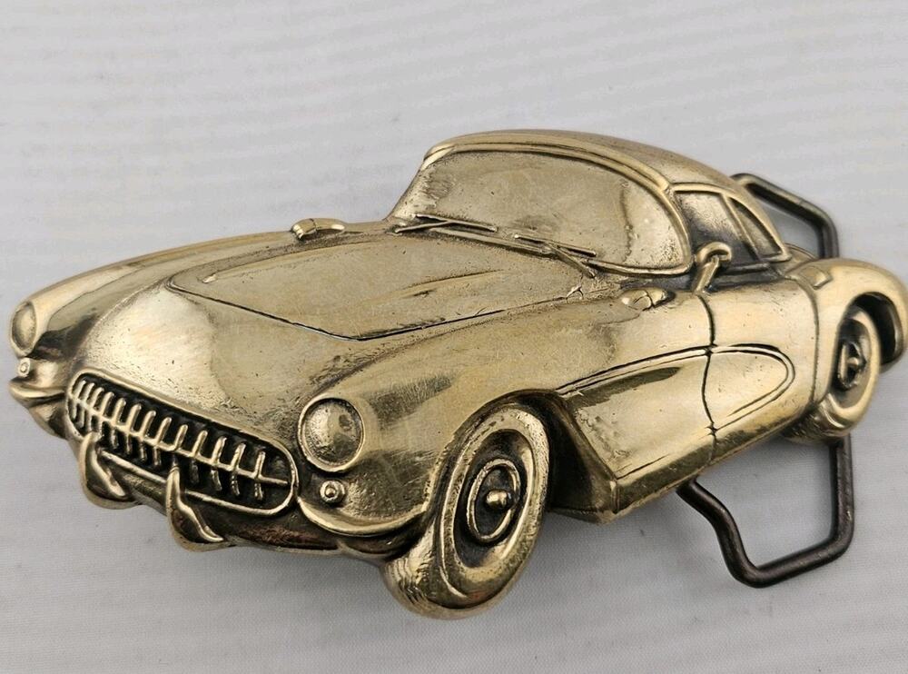 Vintage 56 Corvette Coupe Solid Brass 3D Baron Buckle Made 1979 #6127